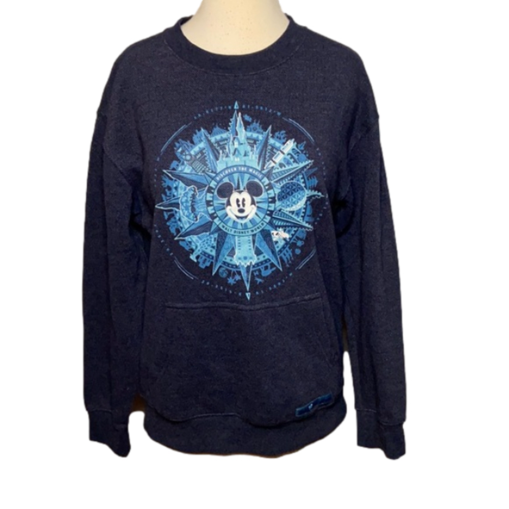 Disney Parks Waffle Weave Sweatshirt Mickey Blue S